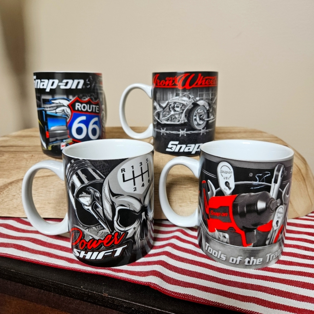 Snap-On Tools 4 Mug Set Choko Authentics 100% Porcelain like new